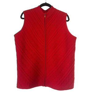 Women's Coldwater Creek 100% Wool Vest Size 1X Red Knit Full Zip Sleeveless